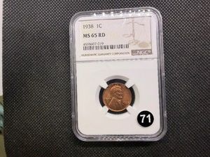 1938 Lincoln Cent NGC MS65 RD - NGC Price Guide Value for an MS65 RD is $40.00