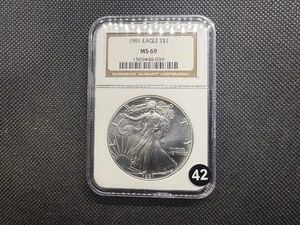 1991 American Silver Eagle NGC MS69