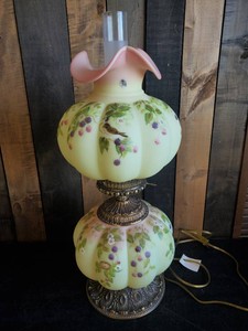 Fenton Burmese Melon Hand painted Limited Edition Gone With the Wind Lamp Signed and Numbered