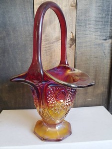 Vintage Indiana Glass Amberina Carnival Glass Footed Basket