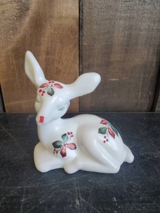Fenton Art Glass Fawn Figurine Hand Painted and Artist Signed Great Christmas Piece