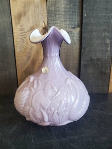 Fenton Lilac Purple Cased Swan Vase 95 Year Anniversary  Stunning