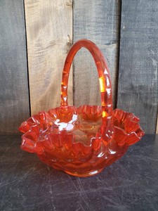 Vintage Fenton Amberina Glass Thumbprint Ruffled Edge Basket  So Lovely