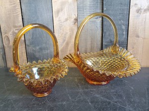 2 Fenton Amber Hobnail Glass Baskets Great Dcor items