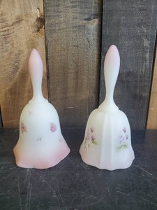 2 Fenton Artglass Hand Painted Bells Signed Gorgeous