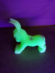 Fenton Art Glass Satin Custard Hand Painted Donkey Signed  What a cute Decorative Item