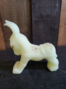 Fenton Art Glass Satin Custard Hand Painted Donkey Signed  What a cute Decorative Item