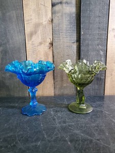 2 Fenton Compote 1 Colonial Blue 1 Green Thumbprint Beautiful