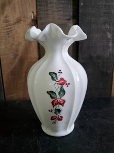Gorgeous Fenton Hand Painted Milk Glass Bud Vase Signed