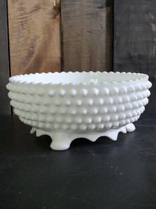 Fenton tri Footed Hobnail Milk Glass Large Bowl