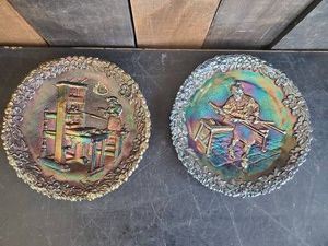 2 Vintage Fenton Carnival Glass Collector Plates 1970 & 1971