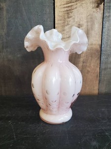 Fenton Pink Bubble Optic Melon Vase With Ruffled Edge RARE