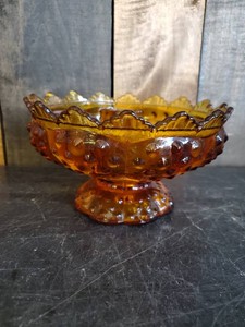Fenton Amber Hobnail Glass Candle and Flower Pedistal Bowl