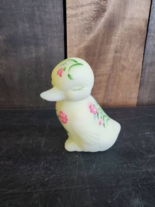 Fenton Art Glass Yellow Burmese Hand Painted Duck