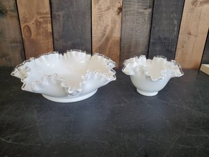 2 Fenton Silver Crest Milk Glass Bowls