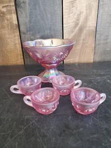 Super RARE Fenton Dusty Rose Irridescent Minniature Punch Set