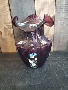 Rare Fenton Art Glass 1993 Royal Purple Vase Hand Painted by Famous Fenton Artist Marilyn Wagner