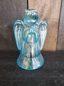 Fenton art glass Iridescent Blue Angel Faith Hand Painted &amp Signed