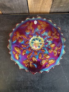 Fenton Blue Holly Carnival Glass Iridescent Plate - Beautiful