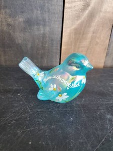 Fenton Ice Blue art glass Hand Painted Collectible Bird Figurine