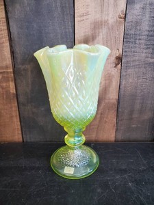 Stunning Fenton Opalescent Uranium Stemmed VaseGoblet