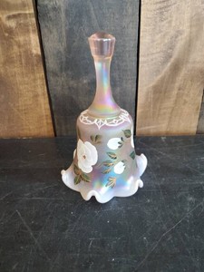 Fenton Iridescent Hand Painted Ruffled Edge Bell - Signed