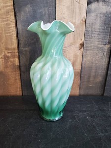Fenton 11 Cased Overlay Glass Spiral Melon Vase Heritage Green
