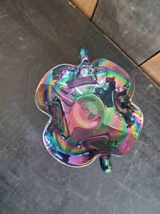 Fenton Double Swan Handle Purple Carnival Iridescent Glass Bowl - Gorgeous