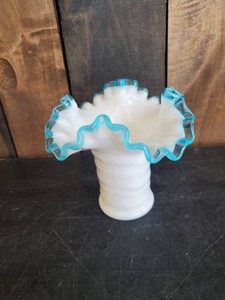 Fenton Aqua Crest Double Crimped Vase