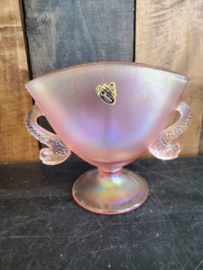 Very Early Fenton Opalescent Pink Vase w Koi Handles