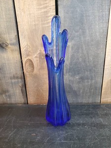 Beautiful Mid Modern Cobalt Blue 5 Finger Swung Vase - Unsure if Fenton