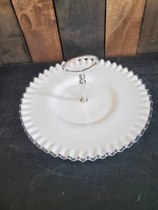 Vintage Fenton Silver Crest Milk Glass Handled Tray