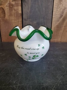 Fenton Irish Treasures Shamrock Milk Glass Fluted Vase