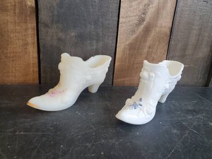 2 Fenton art glass Hand Painted and Signed Collectible Shoes