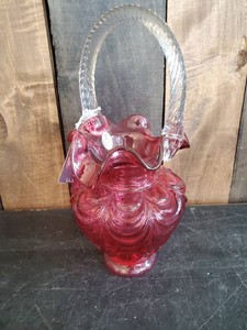 Gorgeous Fenton Cranberry Red Layered Drapery Basket