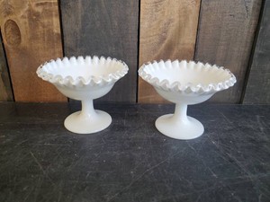 2 Fenton Silver Crest Milk Glass Candy Dishes  Compotes