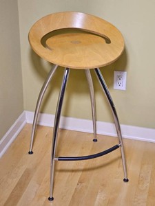 Contemporary Bentwood and Chrome Bar Stools, Set of Four