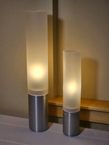 Modern Frosted Glass Column Table Lamps, Pair