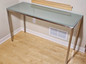 Room & Board Modern Brushed Steel Console Table with Frosted Glass Top