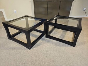 Contemporary Black Glass Top End Tables, Pair
