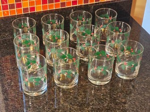 Vintage Christmas Pinecone & Evergreen Highball Glasses, Set of 12