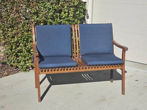 Contemporary Slatted Wood Outdoor Loveseat Bench