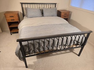 Room & Board Queen Dark Metal Bed Frame with Spindle Headboard and Footboard