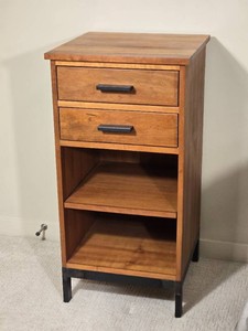 Cherry Room & Board Side Table with Two Drawers and Open Shelf - A