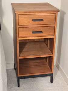 Cherry Room & Board Side Table with Two Drawers and Open Shelf - B