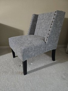 Gray Tufted Accent Chair with Nailhead Trim