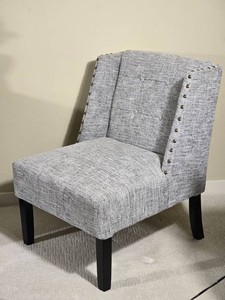Gray Tufted Accent Chair with Nailhead Trim