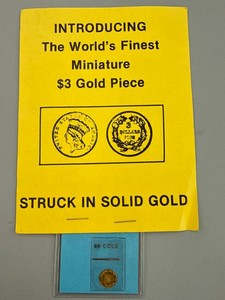 Miniature $3 Gold Piece Labeled 8K