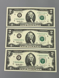 3 Consecutive Number 1995 Unc $2 Notes F6