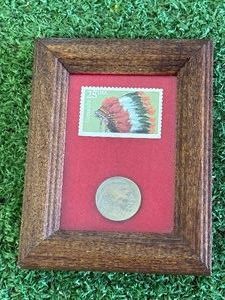 Framed 1935 Buffalo Nickle & 25 cent Stamp